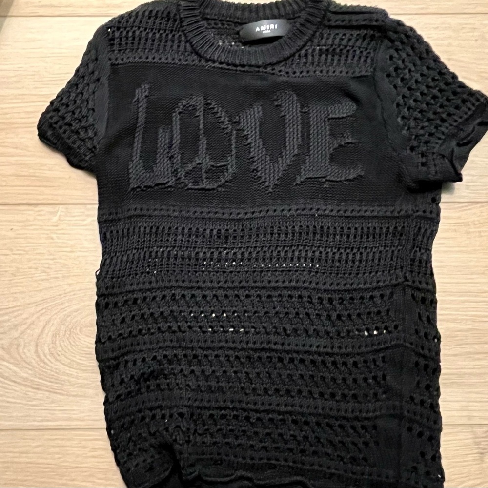 Amiri Black “Love” Crochet Knit Top